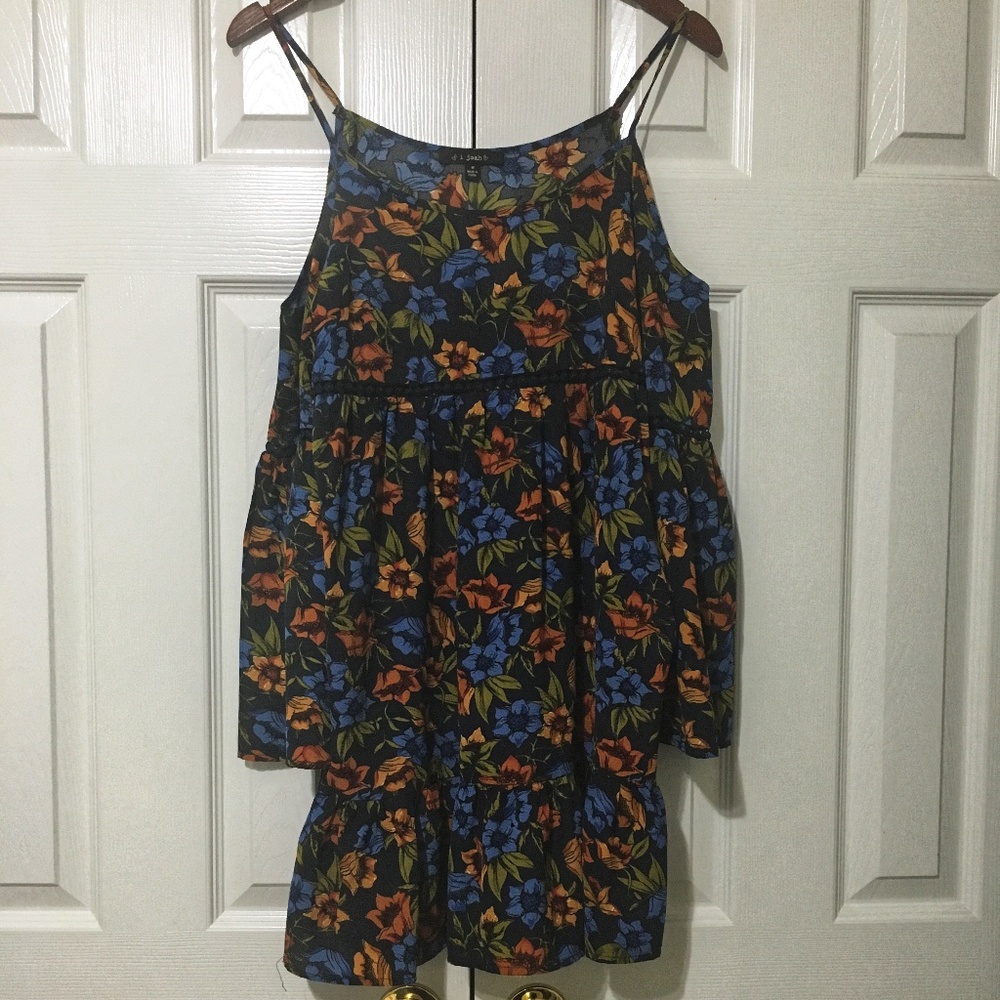 I JOAH Floral Navy Blue Off Shoulder Dress